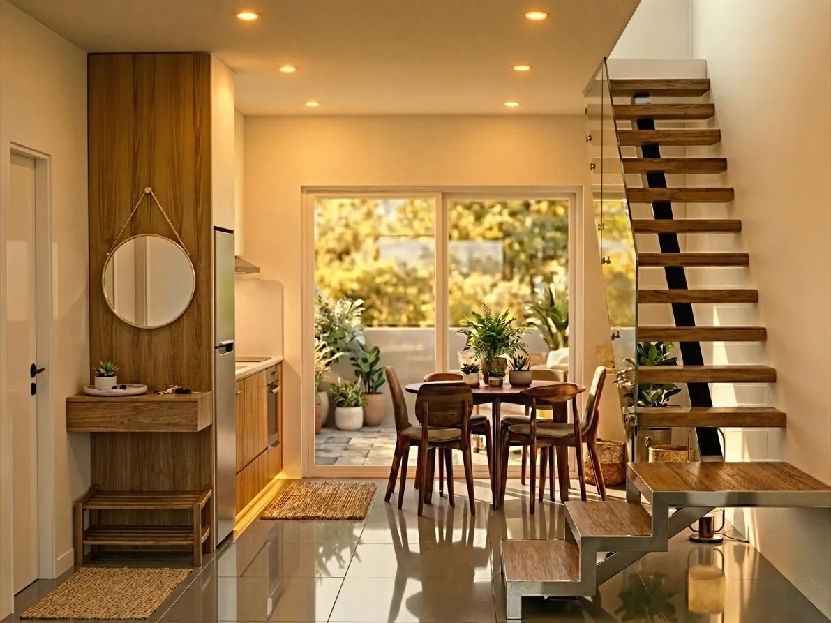 Interior de departamento dúplex con diseño de interiores — cocina integrada al estar, proyecto de Ramos Arquitectura